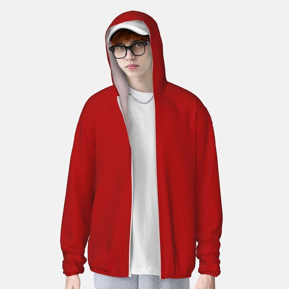 Zip Up Hoodie for Men Women - Dark-red Hooded Sun Long Sleeve